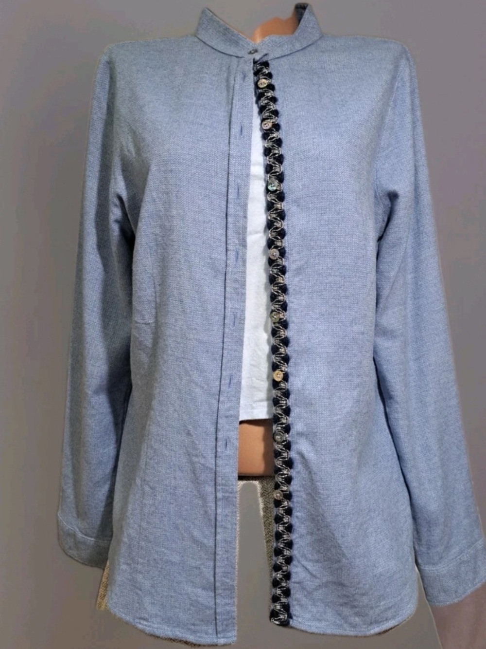 Blue Collarless Shirt